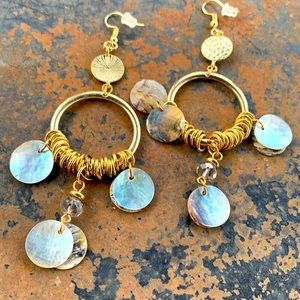 Fun, fancy Drop Earwires with mother of pearl rounds on French earwires.